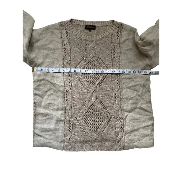 Luisa Spagnoli Womens Beige Cable Knit Sweater Cotton Linen Size M - Picture 6 of 8